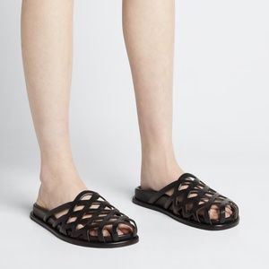 DRIES VAN NOTEN Caged Leather Mules Slides Slippers in Black Size 39